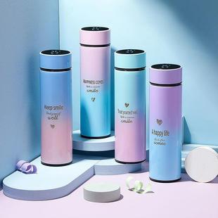 智能温度水杯不锈钢创意测温杯子礼品直杯刻LOGO定 渐变色保温杯