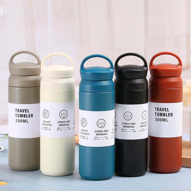 日系500ml不锈钢保温杯简约清新文艺元素杯男女情侣学生直身杯定