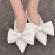 女定 单鞋 2025年春新款 尖头百搭白色仙女风大蝴蝶结真丝尖头平底鞋