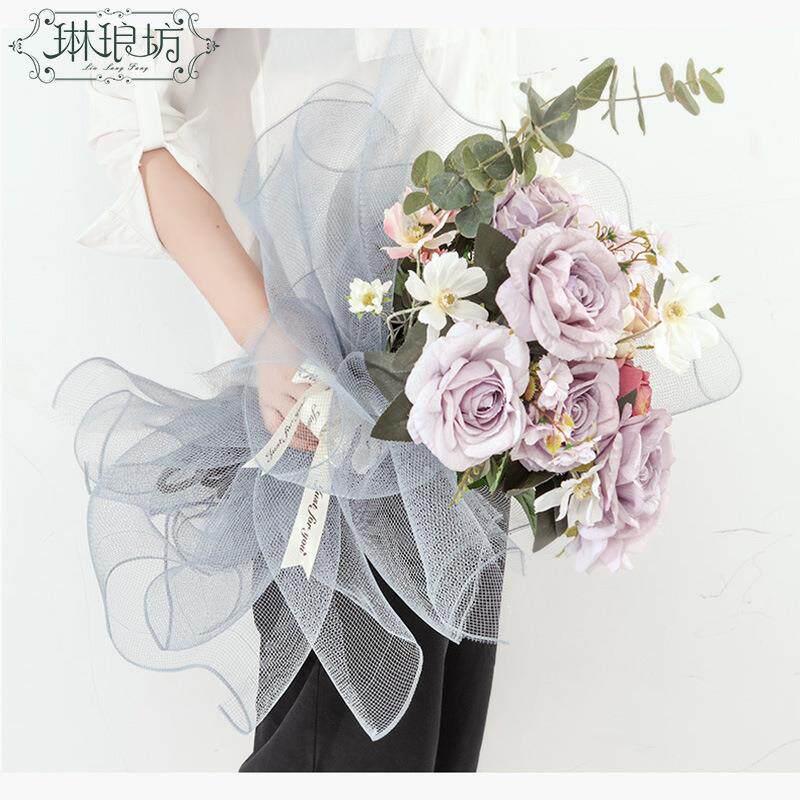 PP素色网纱 韩国PP网纱小方格网镂空网包花纱 素色鲜花包装材料