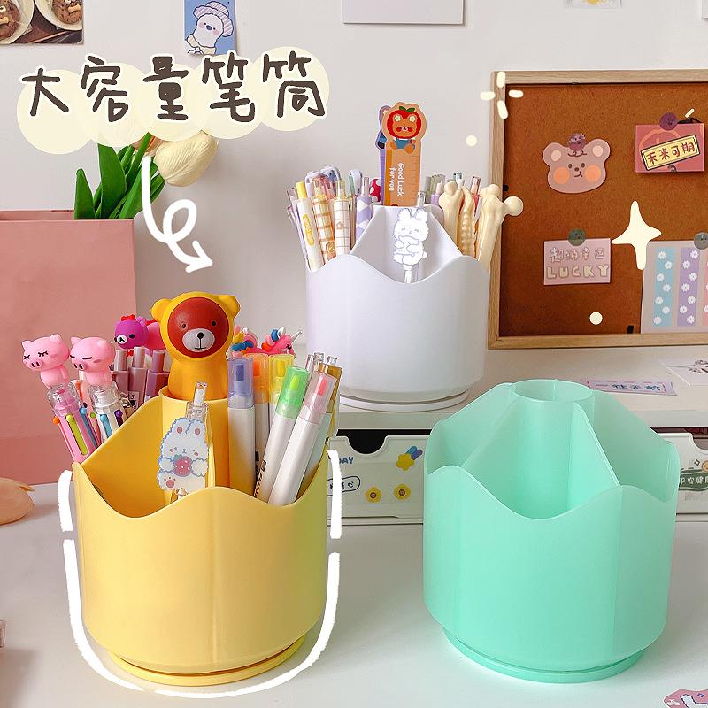 大容量旋转笔筒多功能分格收纳桶ins高颜值学生桌面整理收纳盒定制
