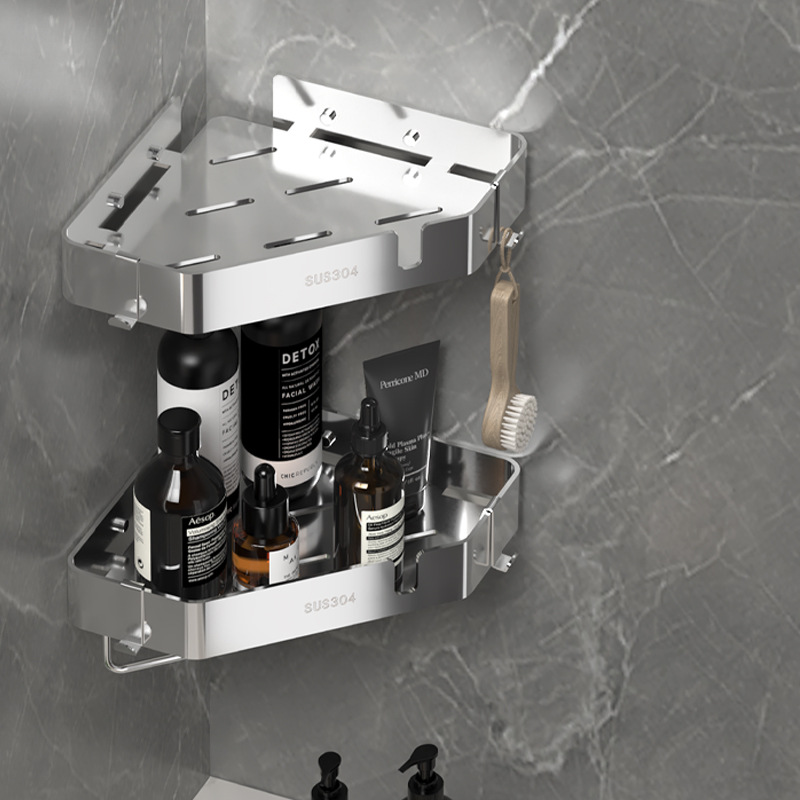 不锈钢卫生间置物架免打孔浴室三角架壁挂角落收纳架 直供