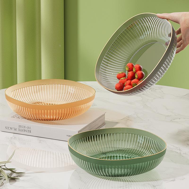 ins风家用水果盘轻奢金边塑料PET条纹零食盘方形客厅源头厂家定制