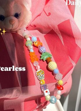 ins风小众锦鲤小鱼ccd相机挂绳手机壳配饰高级陶瓷diy珠子手机链