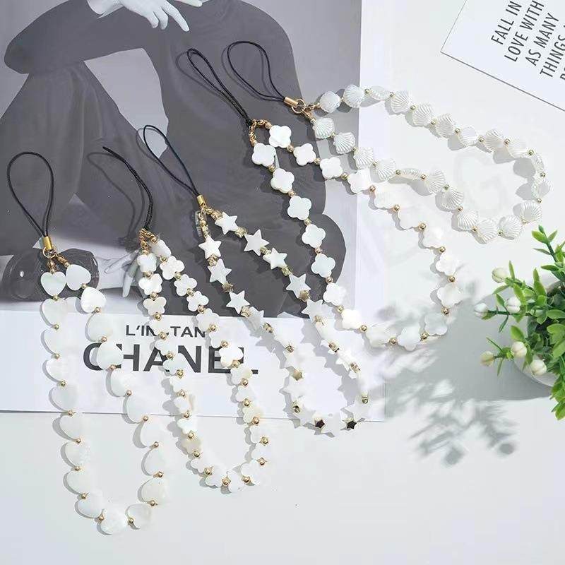 爱心贝壳手机挂链 钥匙扣珍珠贝壳碎贝天然石手机壳配件