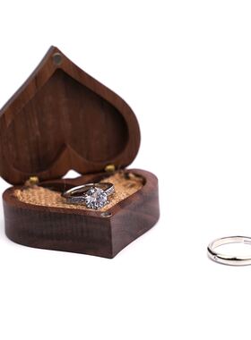 黑胡桃实木爱心戒指盒迷你首饰盒ins风格木盒饰品木质包装盒涂油