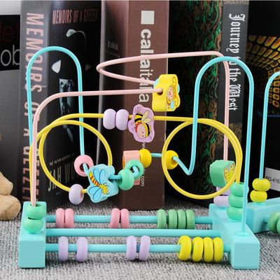木制计算绕珠儿童益智早教玩具马卡龙串珠架三线数学绕珠