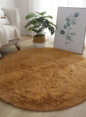 扎染丝毛地毯地垫米色白色长毛圆形地垫卧室床边毯加厚素色地垫圆