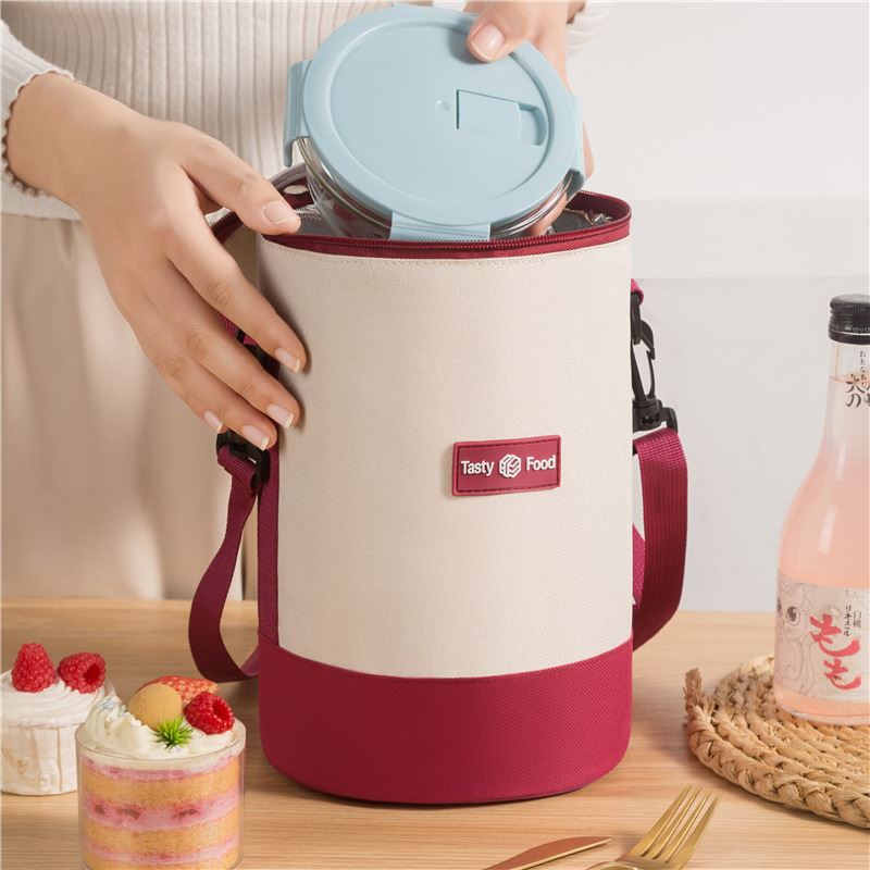 保温包肩带大号加厚适用于圆形多层饭盒上班族上学手提斜挎便当包