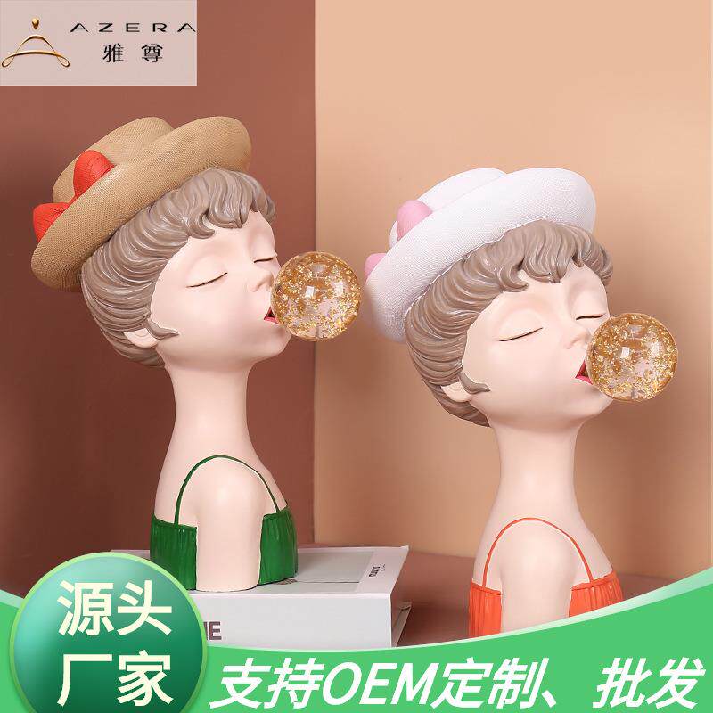 北欧现代摩登女孩雕塑摆件树脂创意生日礼物玄关收纳家居装饰品