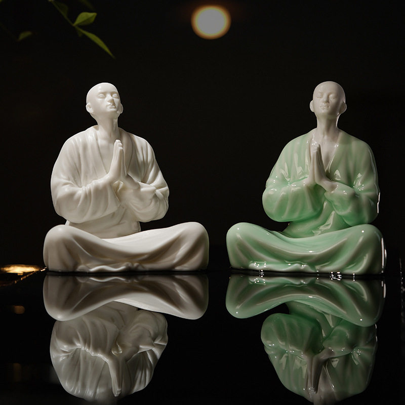 中式小和尚陶瓷摆件家居客厅茶室禅意空间装饰品博古架茶桌面摆设