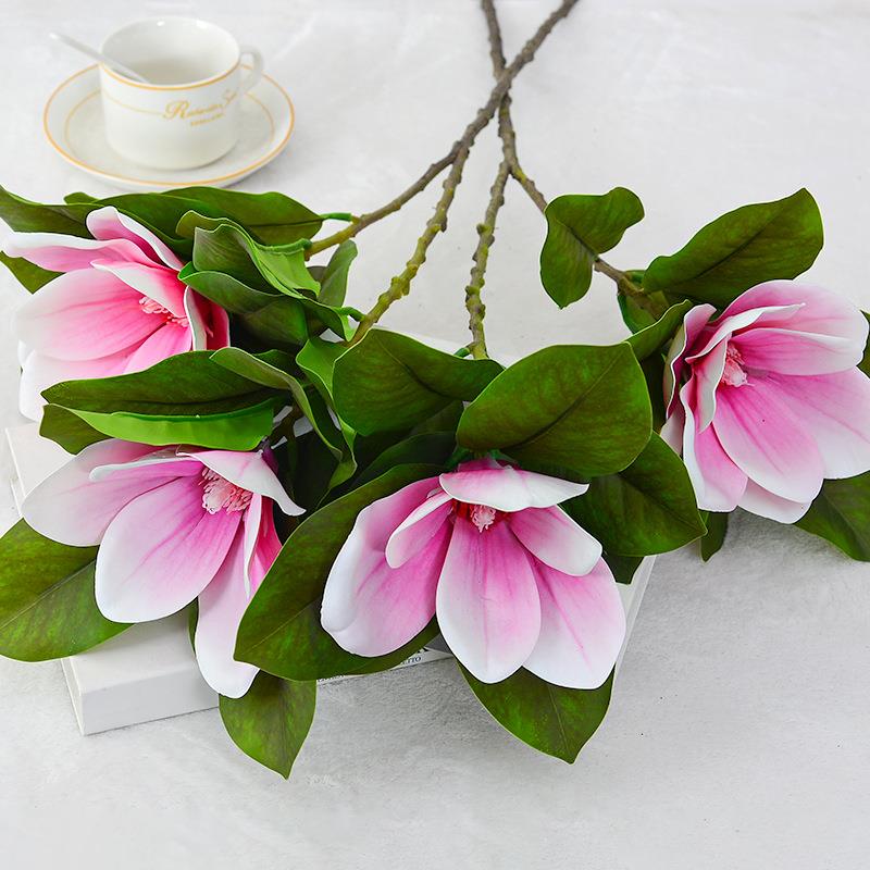 2叉胶片玉兰 手感单枝大玉兰花家居装饰落地瓶花橱窗展柜装饰3D花