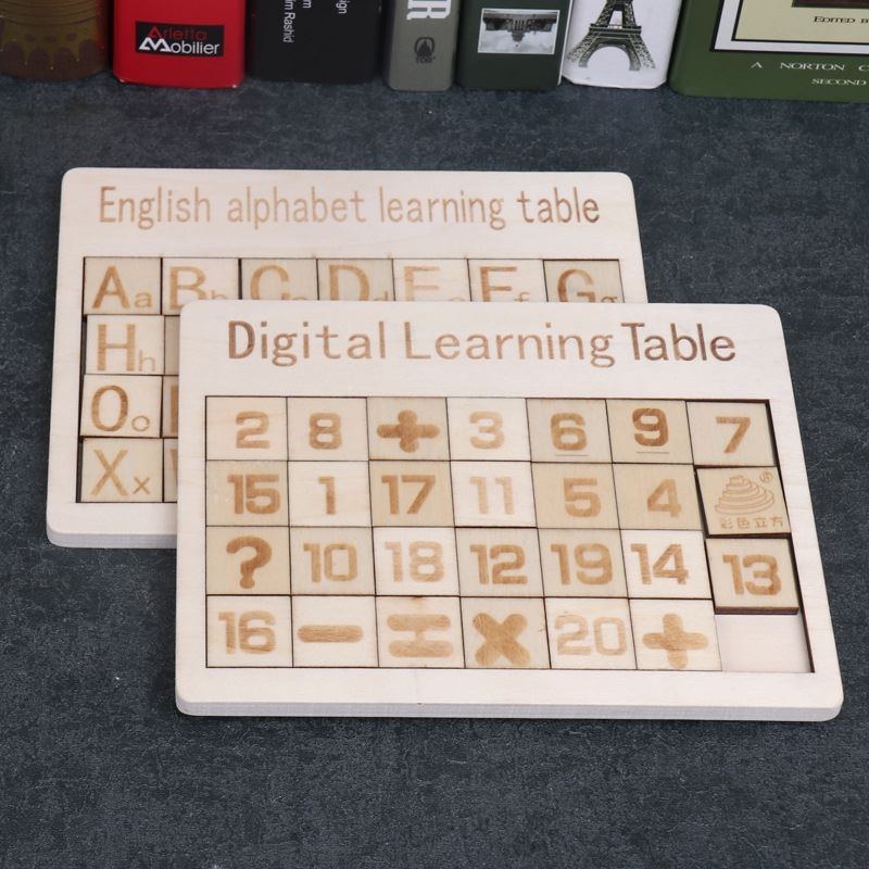 木质滑动数字字母认知板立体拼图儿童玩具木制早教益智玩具套装