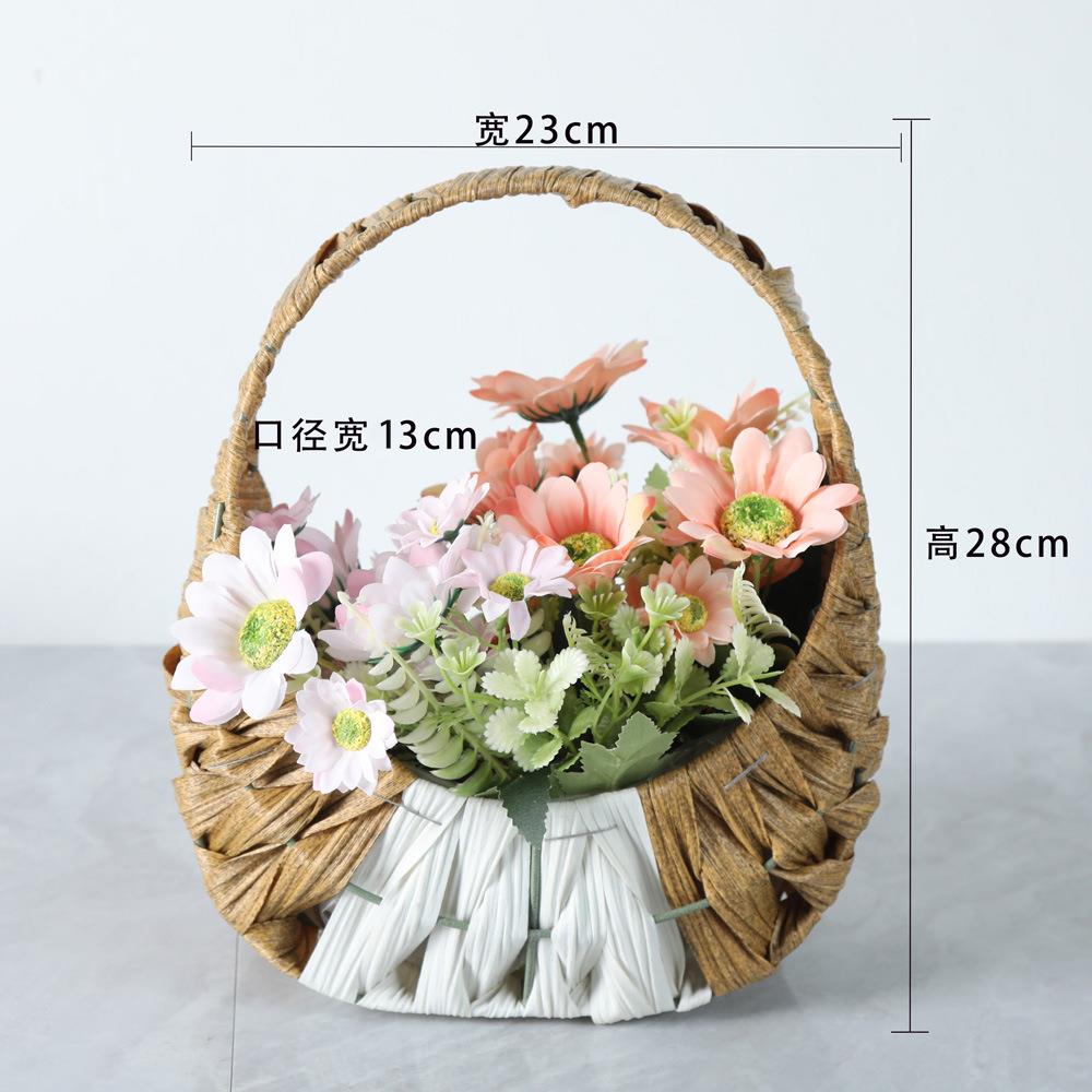 仿藤手提花篮鲜花绿植花盆柳编干花插花田园多肉蓝子藤编装饰摆件