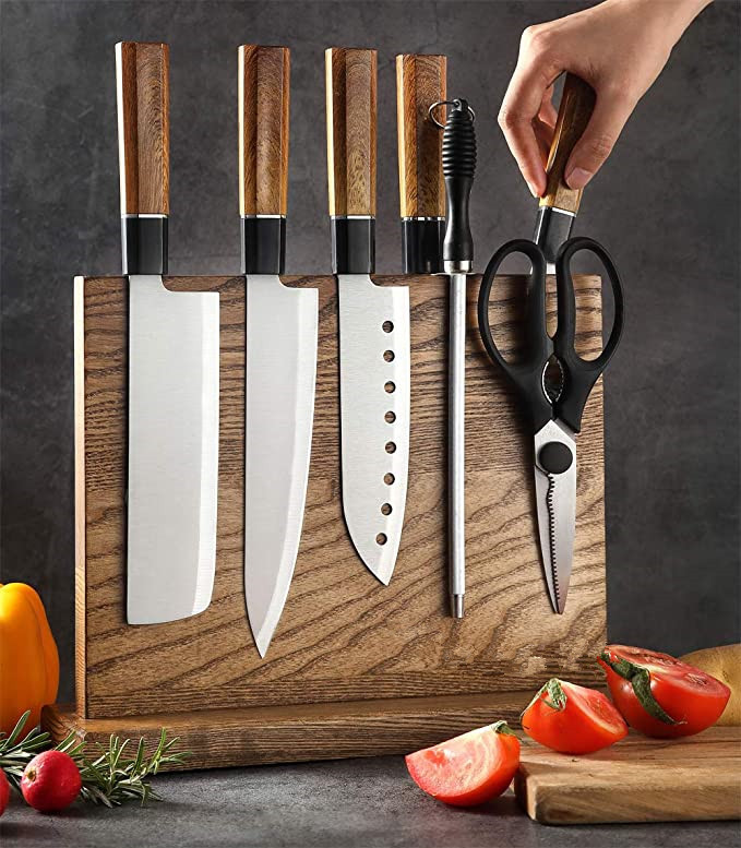 创意磁铁刀座 家用厨房磁吸刀架实木双面可用磁力菜刀收纳置物架