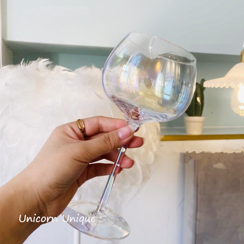 英式彩虹高脚杯子氛围感七彩南瓜纹红酒杯家用圆肚勃艮第酒杯定制