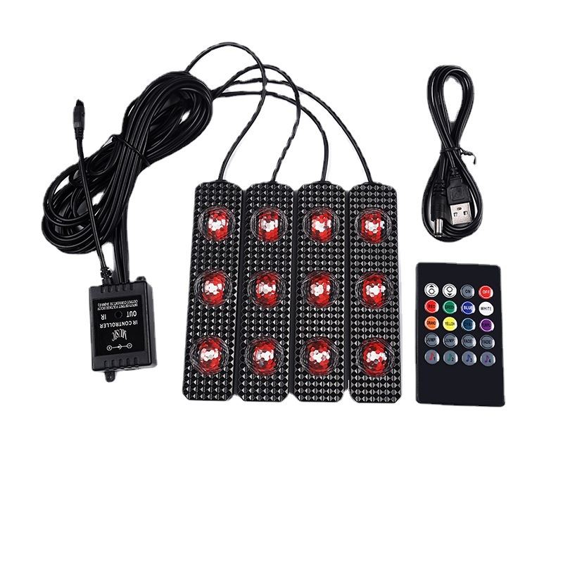 工厂自产汽车脚底气氛灯满地星声控节奏灯手机APP 64色脚窝灯