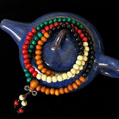 汽车档位珠108颗五彩佛珠高档车饰檀木饰手串饰品佛珠汽车挂件定