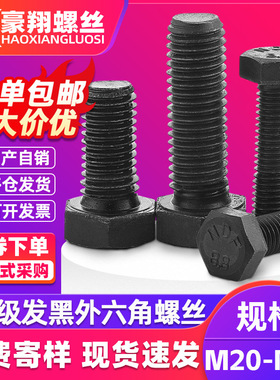 8.8级高强度外六角螺丝螺栓黑色长外六角螺钉M20M22M24M27M30M36