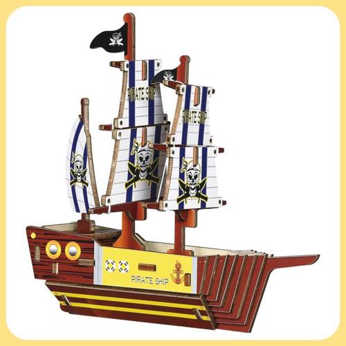 木制3D立体拼图儿童手工DIY海盗船模型礼品玩具活动材料