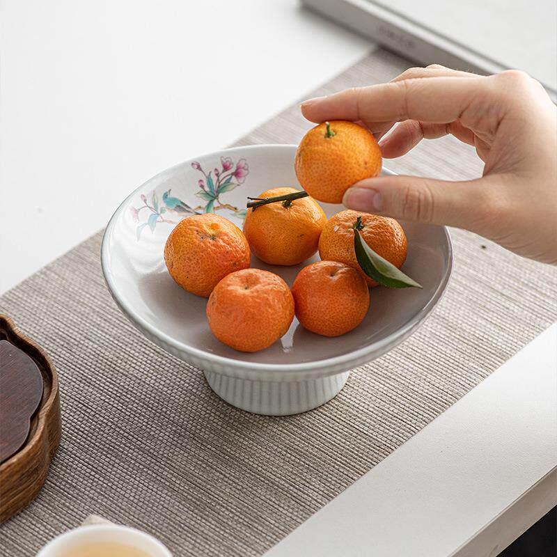 汝窑陶瓷高脚茶点盘青花高足水果盘日式家用糕点点心盘干果坚果碟