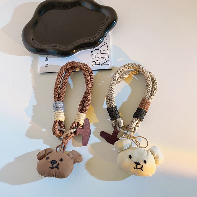 卡通美拉白小熊挂件手机挂绳编织短款尼龙绳相机挂饰手机通用