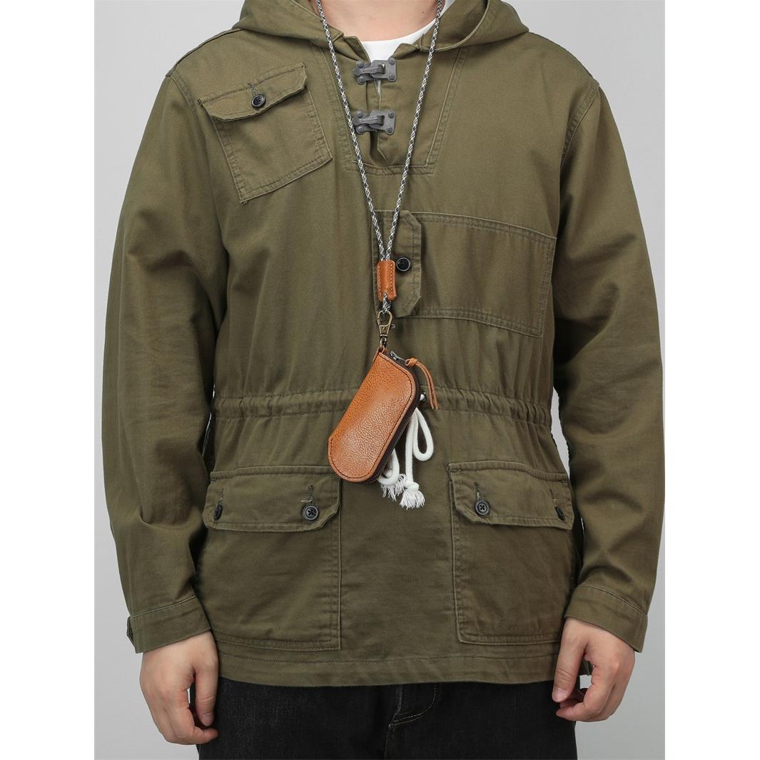 手工复古植鞣头层钥匙包男士简约拉链包迷你腰挂锁匙包