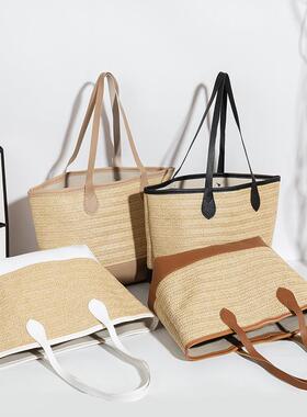 编织托特包2025tote handbag购物袋妈咪包大容量手提包草编包