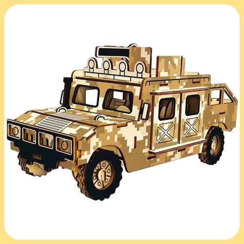 新款悍马男孩组装坦克汽车模型木制3d立体拼图儿童手工拼装玩具
