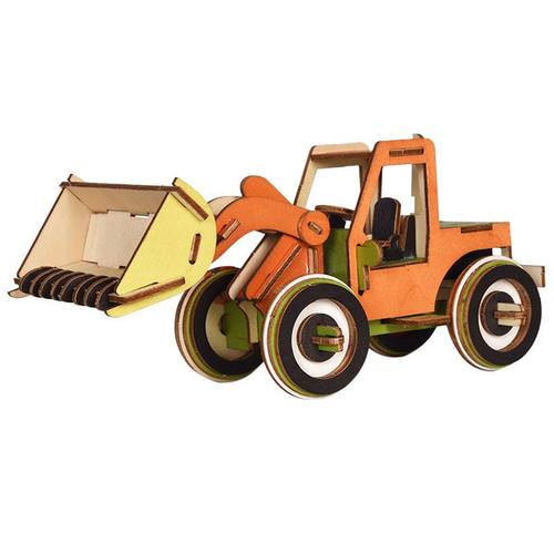 地摊 木制3D立体拼图儿童益智DIY手工拼装工程车铲车模型玩具