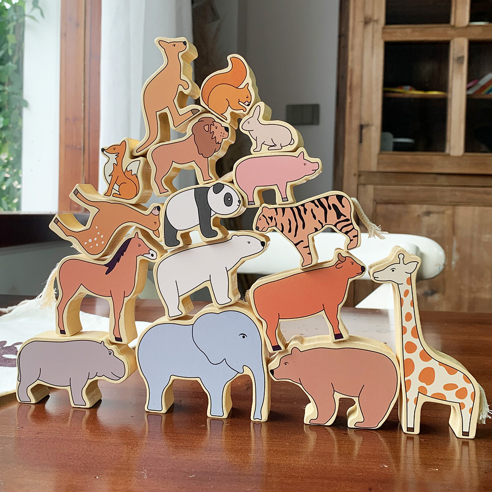 趣味动物叠叠高平衡积木0.6手眼协调儿童专注力早教木制玩具