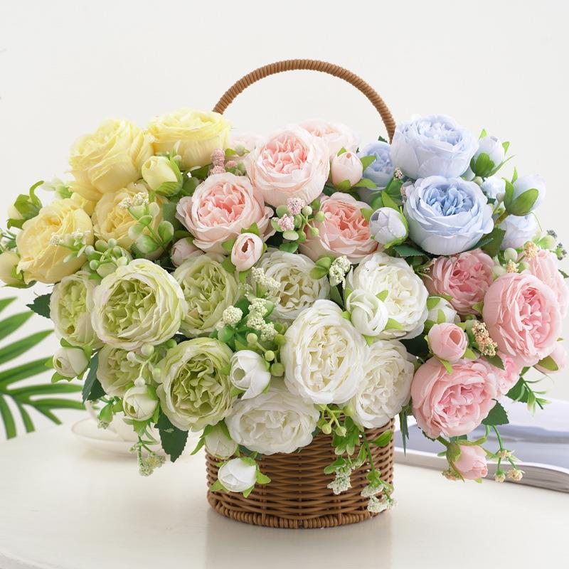 春色含苞牡丹仿真花 芍药玫瑰花家居摆件婚庆手捧花路引桌面装饰