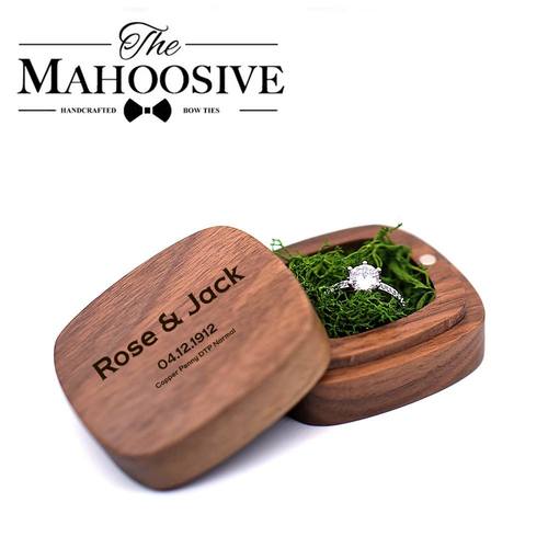 黑胡桃实木质戒指首饰品耳钉项链收纳整理携带盒子刻字现货秒发