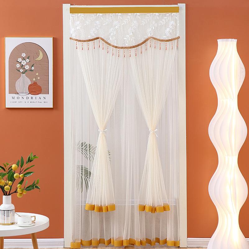 防蚊门帘2025新款透光不透人蕾丝纱帘卧室家用免打孔魔术贴纱门定