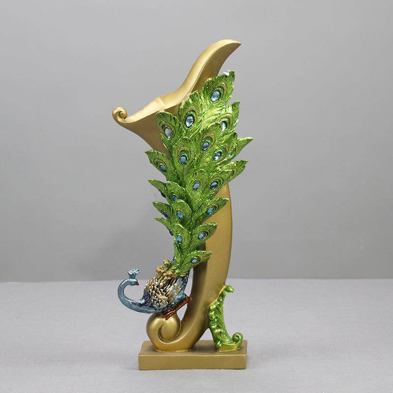 树脂孔雀花瓶假花花插实用新奇特工艺婚庆礼物家居摆件