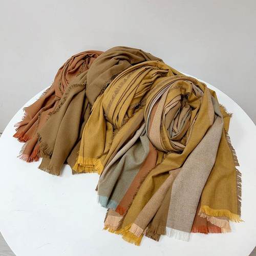 2027新款莫代尔棉围巾女秋冬季保暖披肩百搭色条纹加厚防风围脖