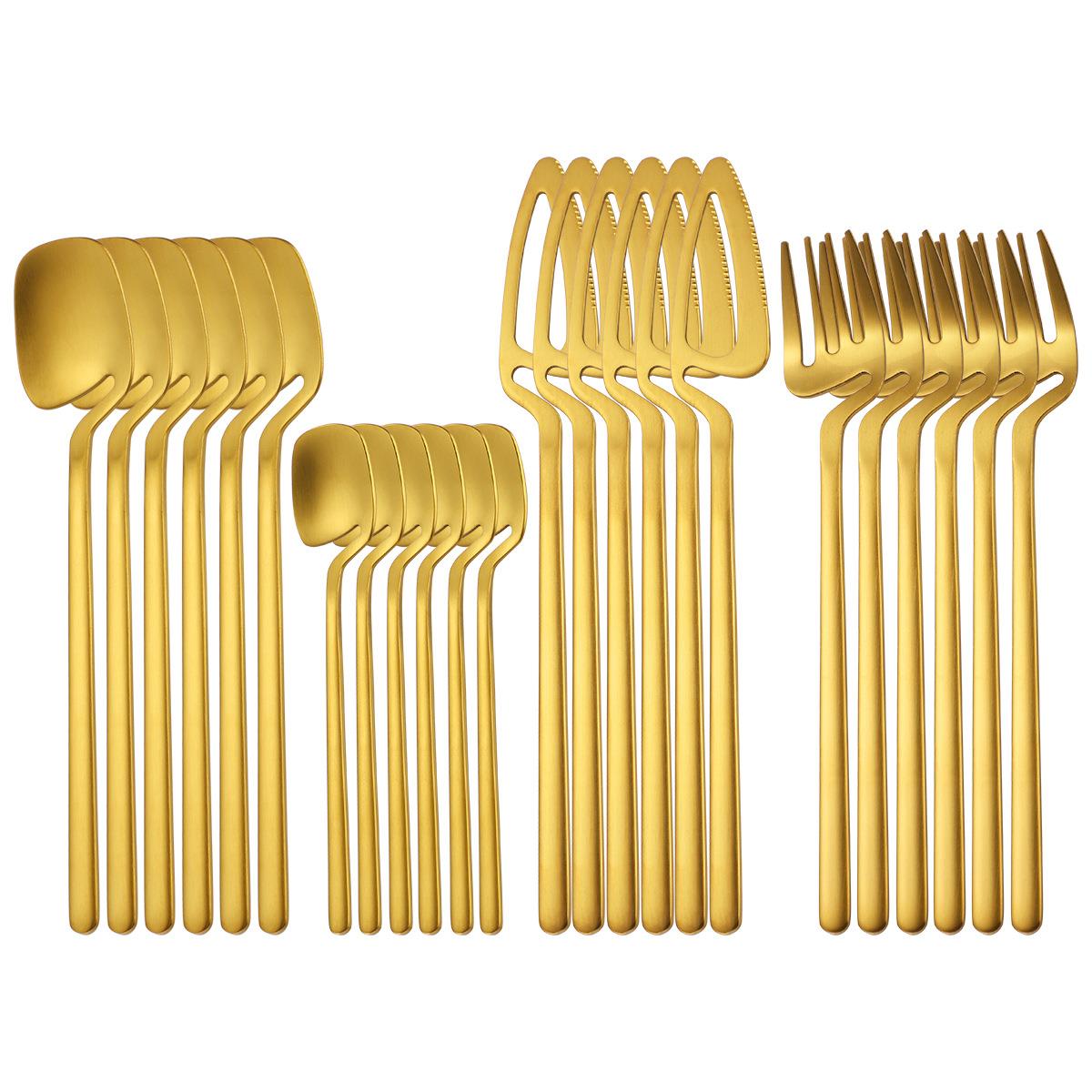 ins新品不锈钢勺子刀叉勺套装金色咖啡创意挂杯勺甜品刀叉定制