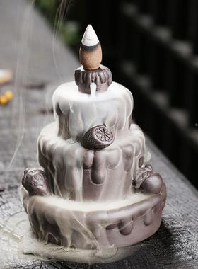 跨境紫砂倒流香薰炉家居工艺品摆件 创意生日礼物烟倒流檀香香炉