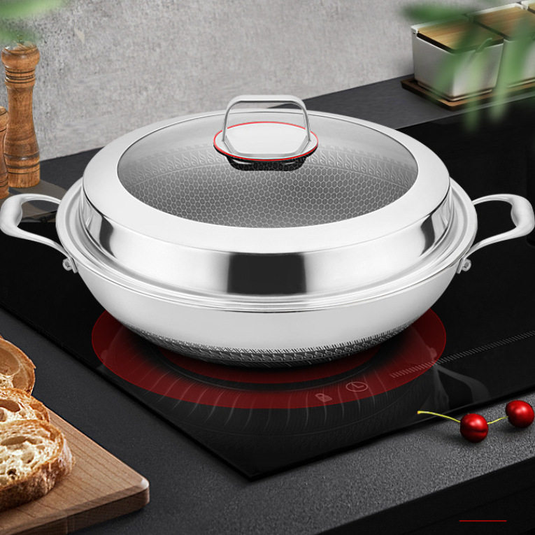 多尺寸大号双耳汤锅不粘锅316不锈钢家用炒菜锅汤锅平底炒锅