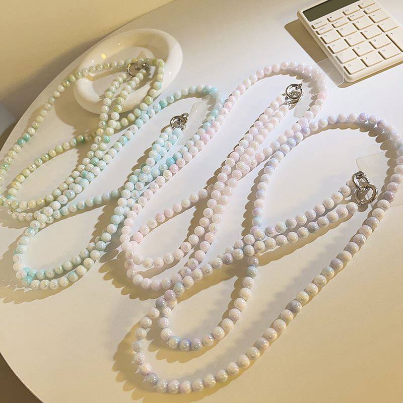 网红ins渐变仿贝珠斜跨链挂饰通用手机壳串珠链条ccd相机手机挂绳