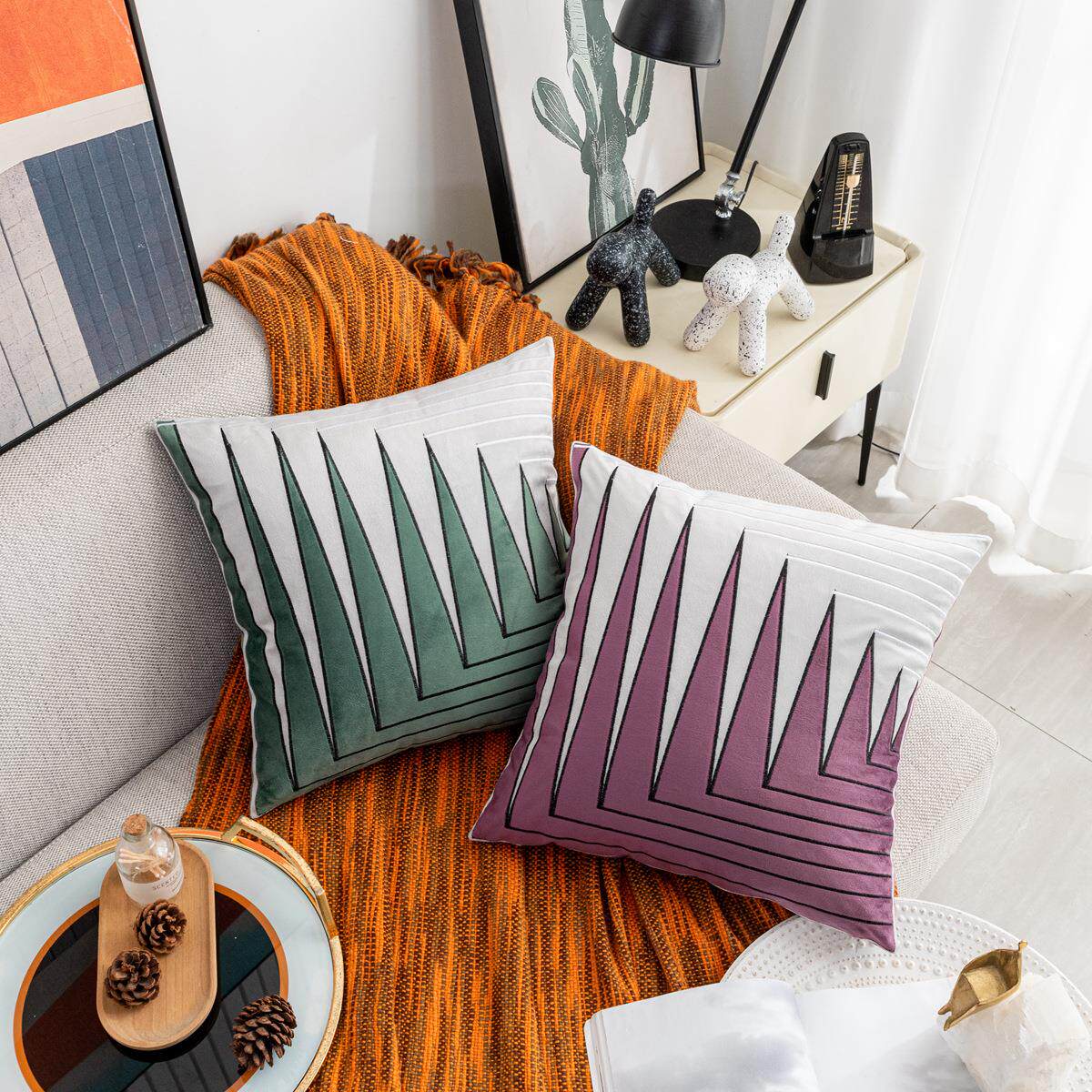 新款刺绣抱枕套 欧式几何简约风沙发靠枕床头靠垫汽车抱枕定制