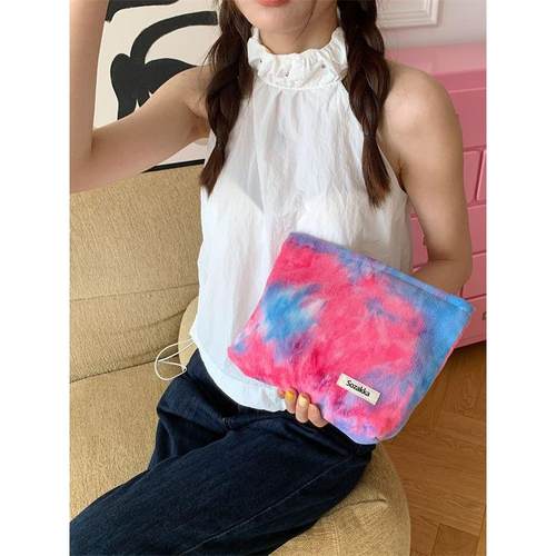 37172 韩风扎染渐变化妆包高级感大容量灯芯绒化妆品口红收纳袋