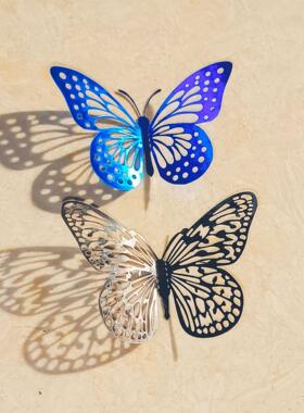 热销3D立体镂空蓝色黑色蝴蝶墙壁装饰品家居客厅立体蝴蝶装饰贴纸