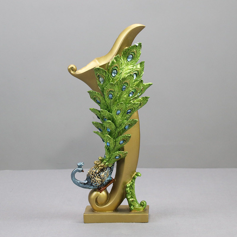 树脂孔雀花瓶假花花插实用新奇特工艺婚庆礼物家居摆件