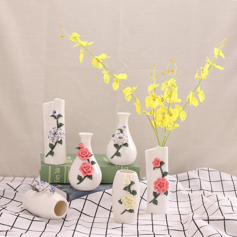 高档中式风格花插纯手工捏花陶瓷小花器水培花瓶容器摆件客厅插花