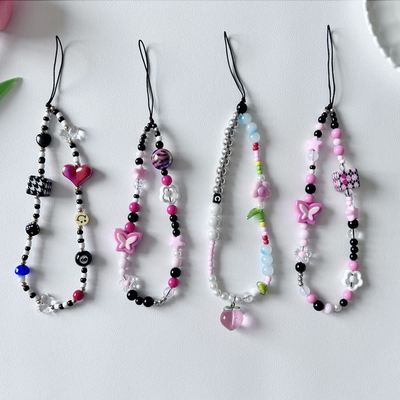 ins风复古方块花朵手机链ccd相机挂绳手提少女手腕绳装饰diy