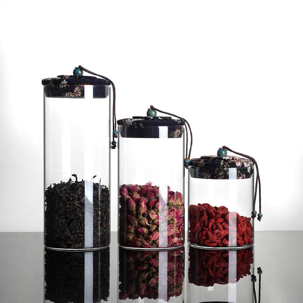 高鹏硅玻璃茶叶罐 直身布盖干果杂粮花茶密封储物罐透明瓶子