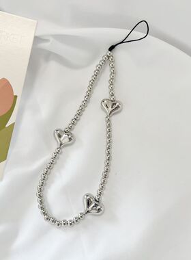 ins爱心串珠手机链黑白色数码挂件小众ins串珠适用礼物挂绳爱心