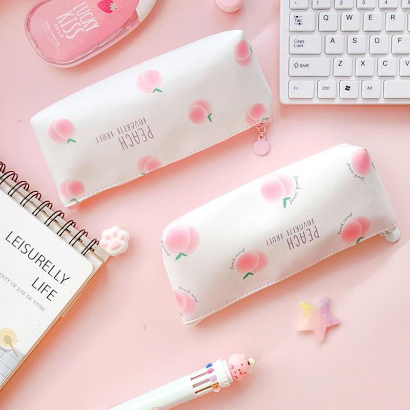 日系创意大容量笔袋女简约网红小清新韩国可爱初中生文具袋桃子女定制