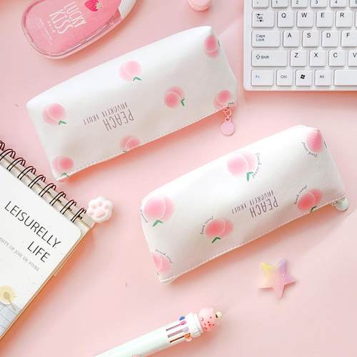 日系创意大容量笔袋女简约网红小清新韩国可爱初中生文具袋桃子女定制